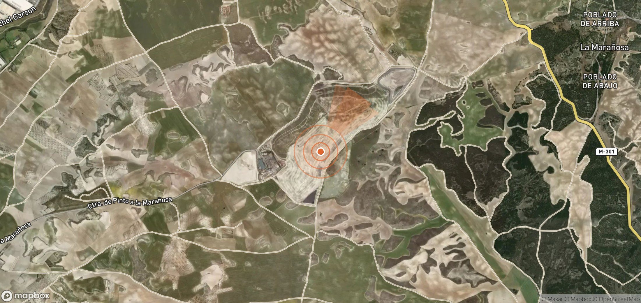 Satellite map of methane plume locations in Spain