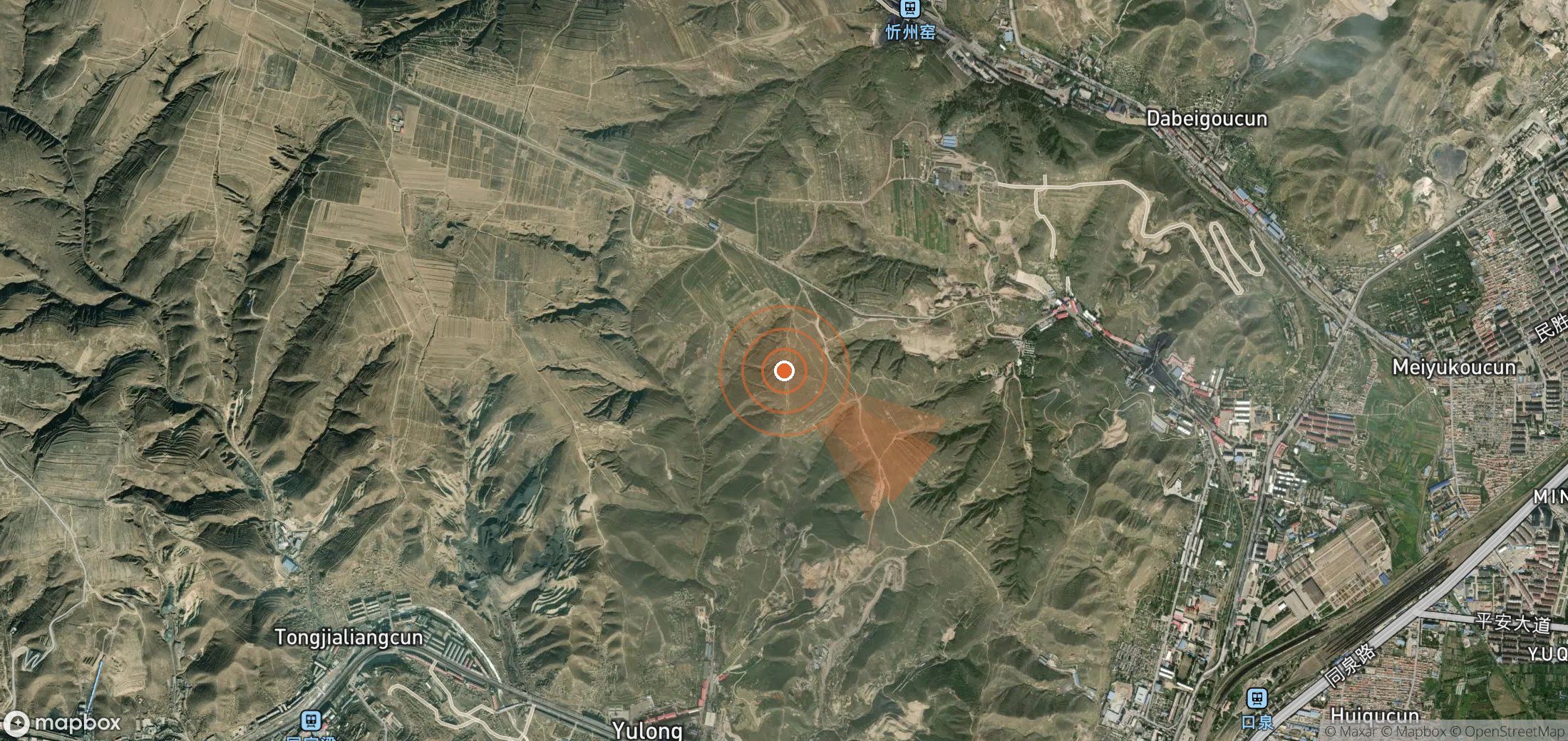 Satellite map of methane plume locations in China