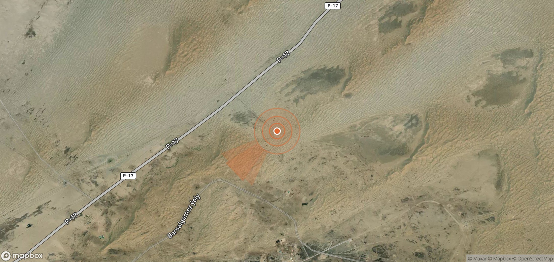 Mapa satelital de plumas de metano en Turkmenistán