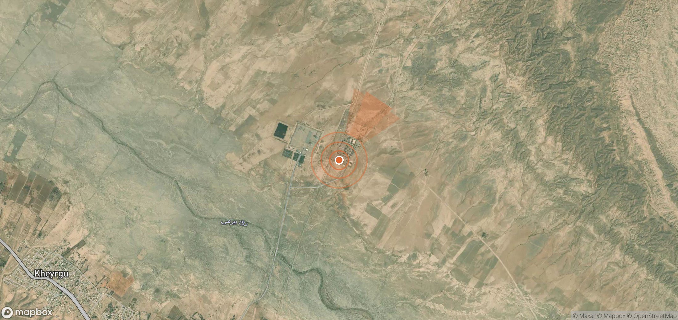 Mapa satelital de plumas de metano en Irán