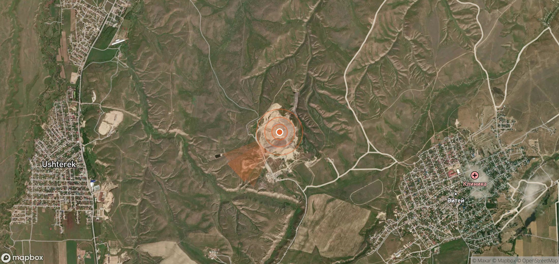 Mapa satelital de plumas de metano en Kazajistán