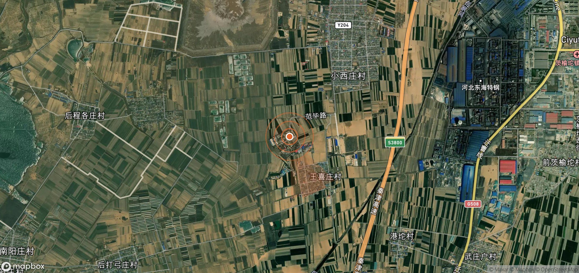 Satellite map of methane plume locations in China