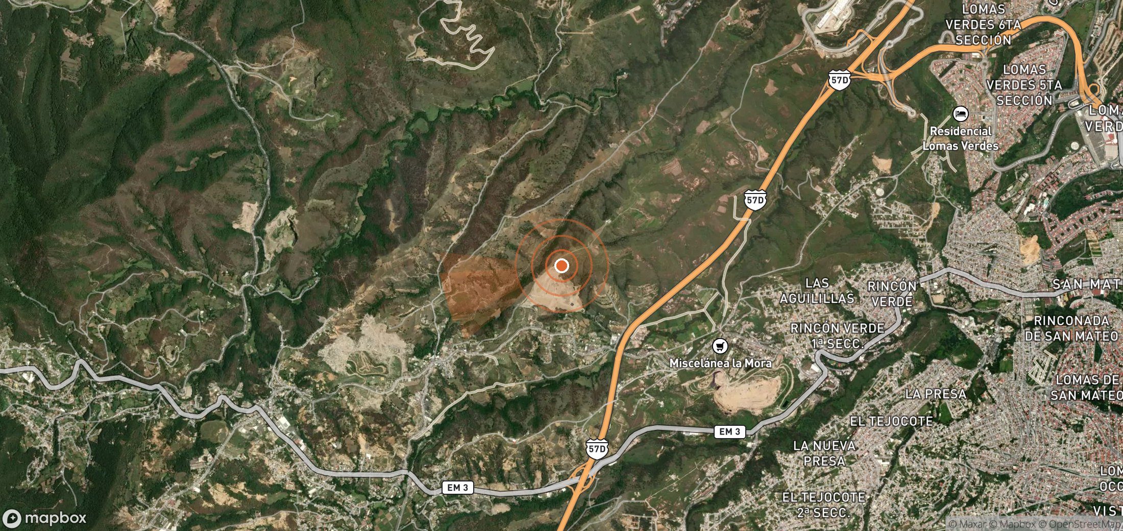 Satellite map of methane plume locations in Mexico