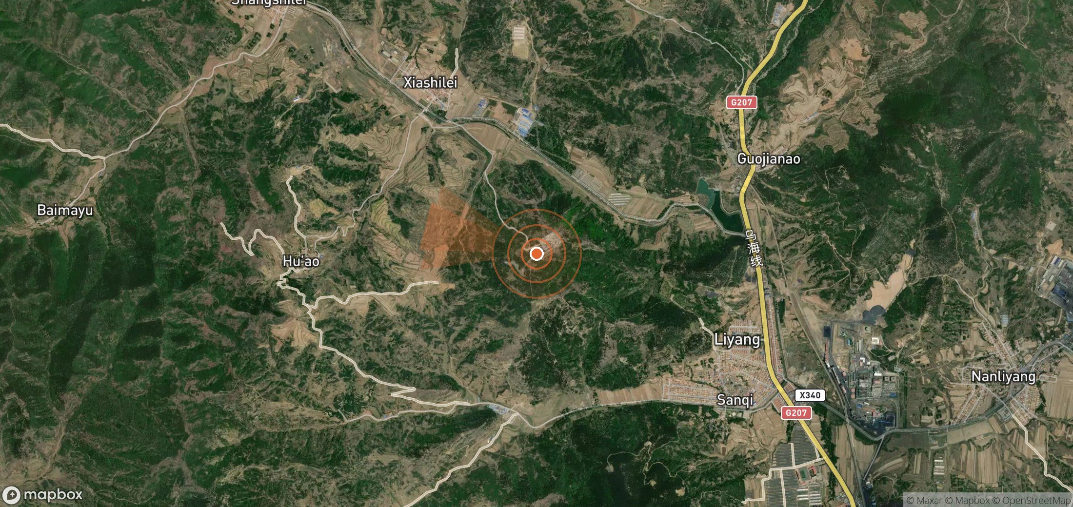 Mapa satelital de plumas de metano en China