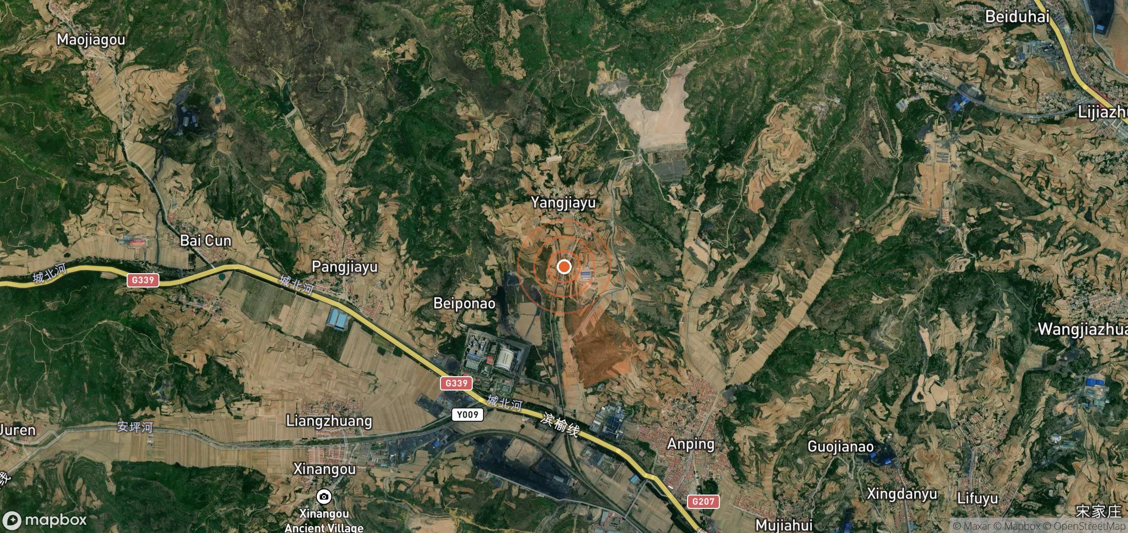 Mapa satelital de plumas de metano en China