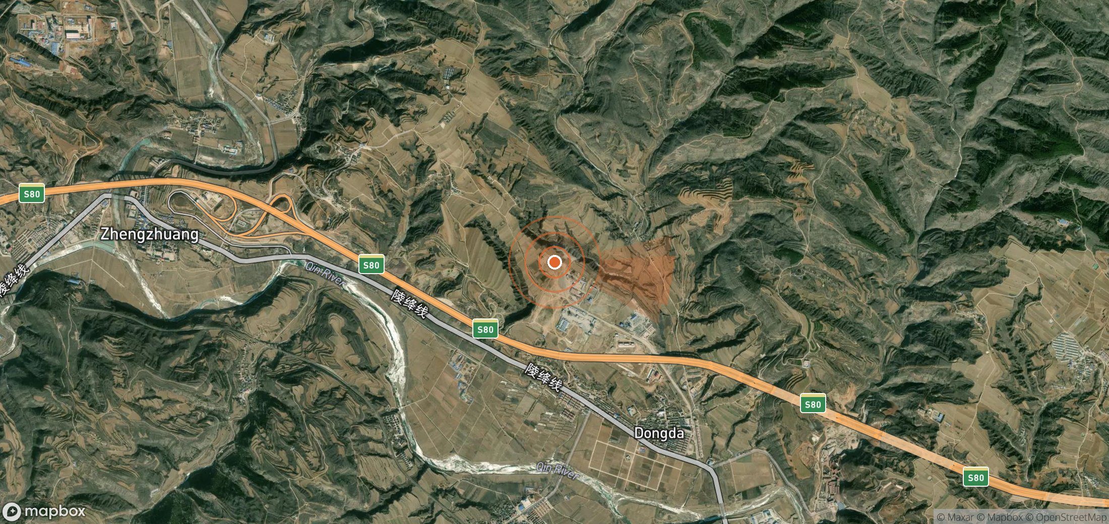 Mapa satelital de plumas de metano en China