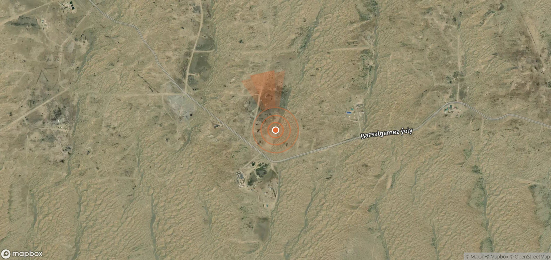 Satellite map of methane plume locations in Turkmenistan