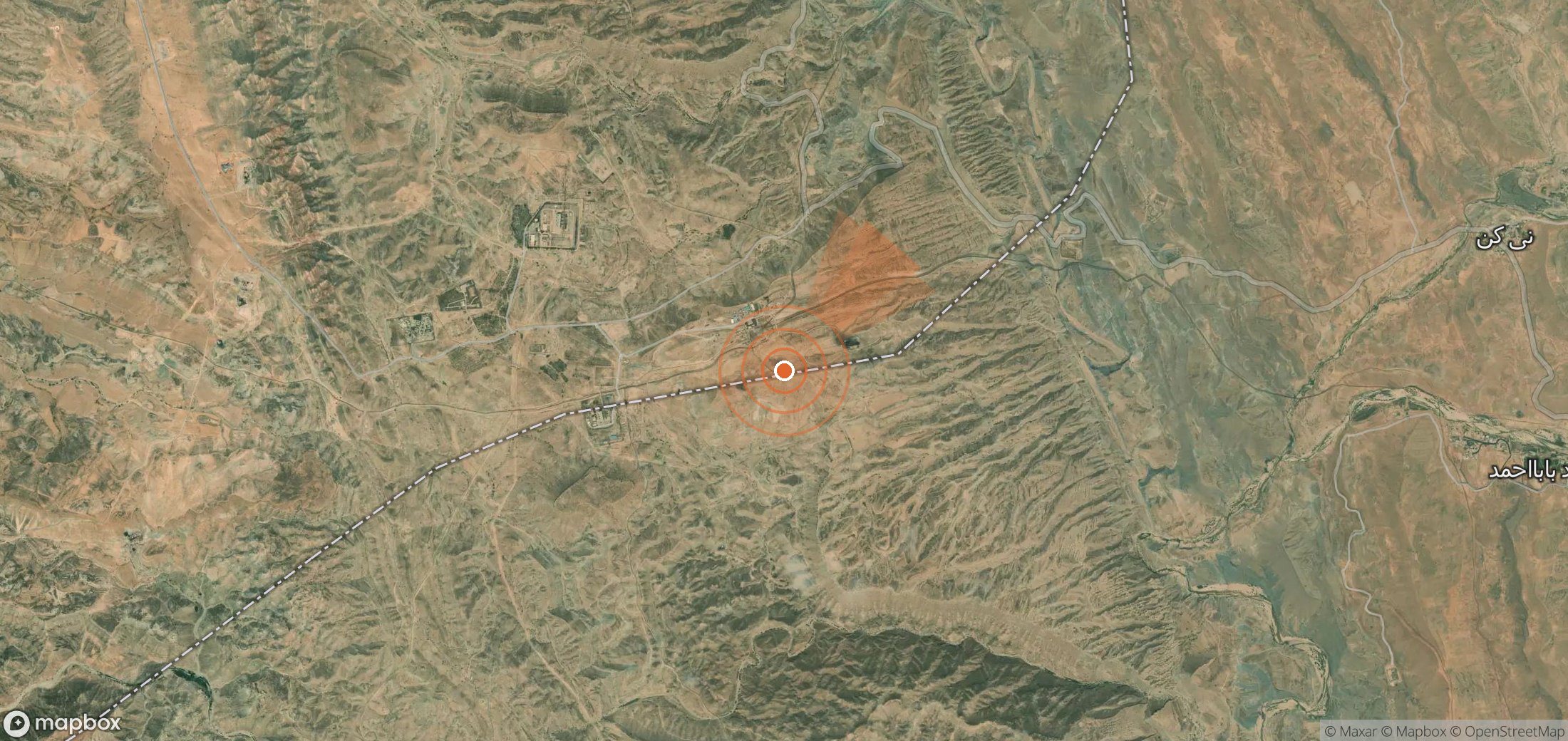 Mapa satelital de plumas de metano en Irán