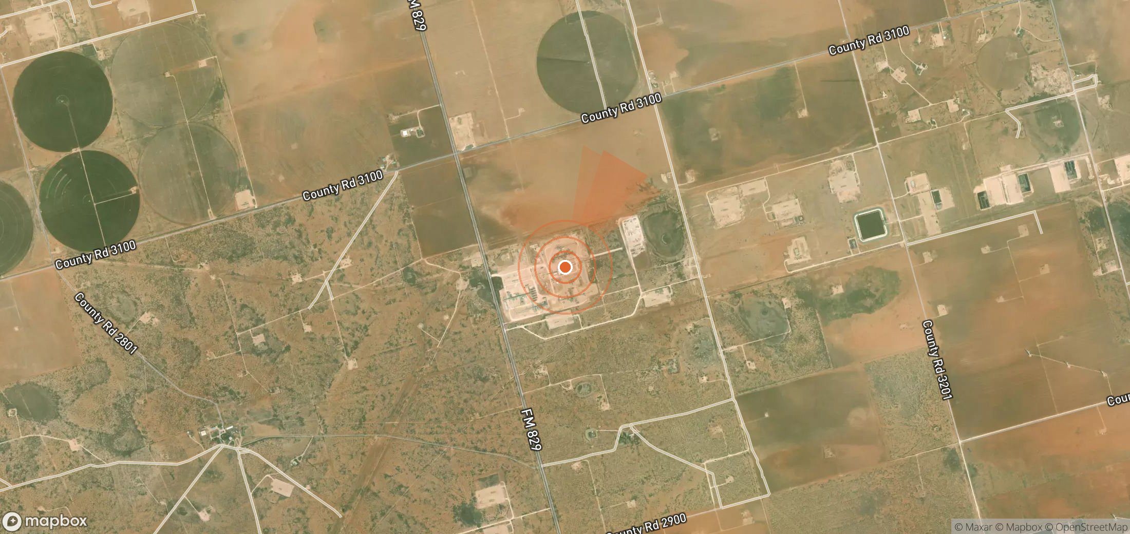 Satellite map of methane plume locations in United States