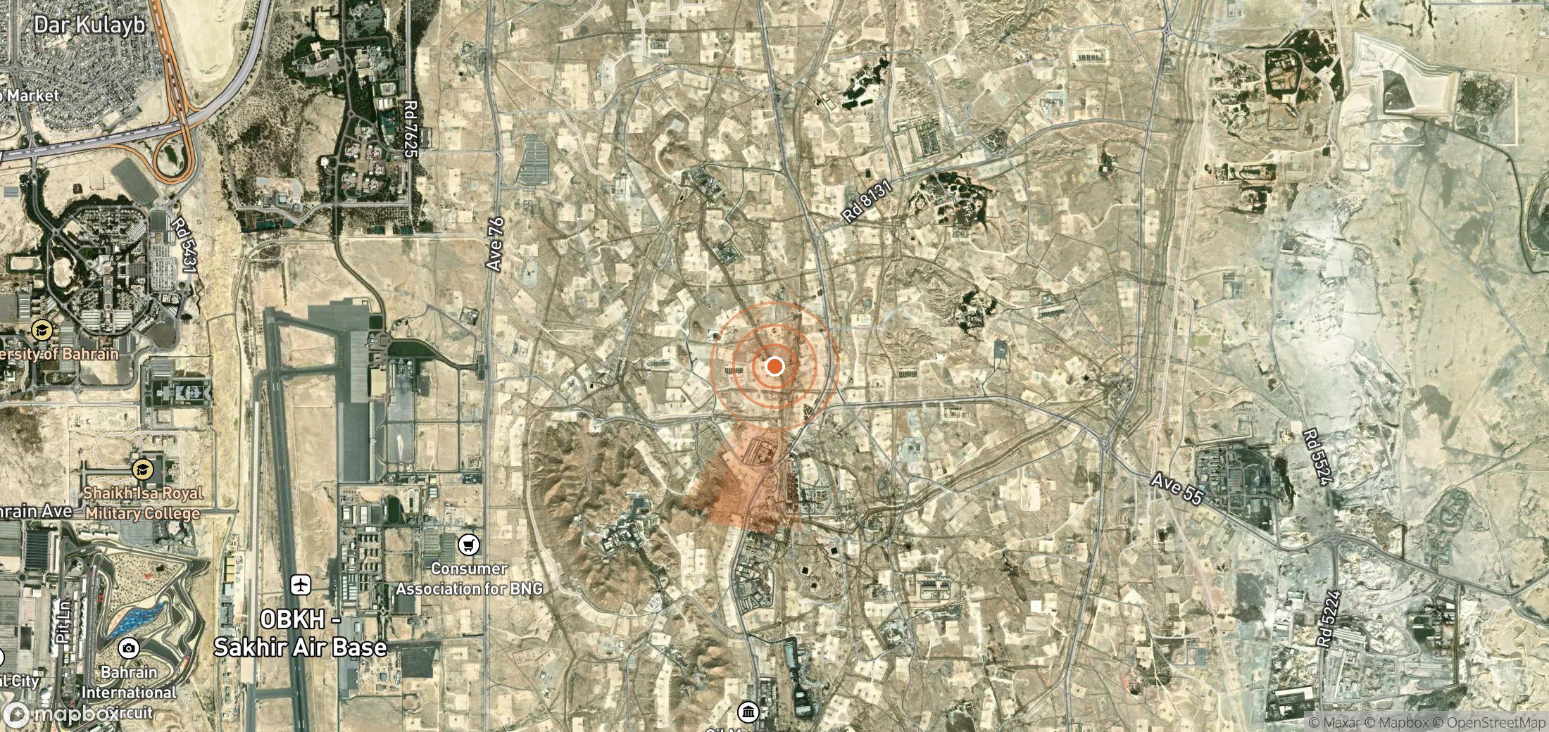 Satellite map of methane plume locations in Bahrain