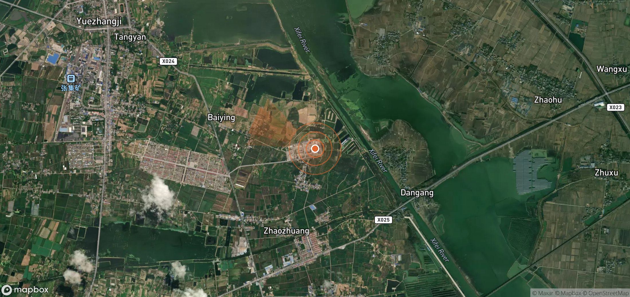 Satellite map of methane plume locations in China