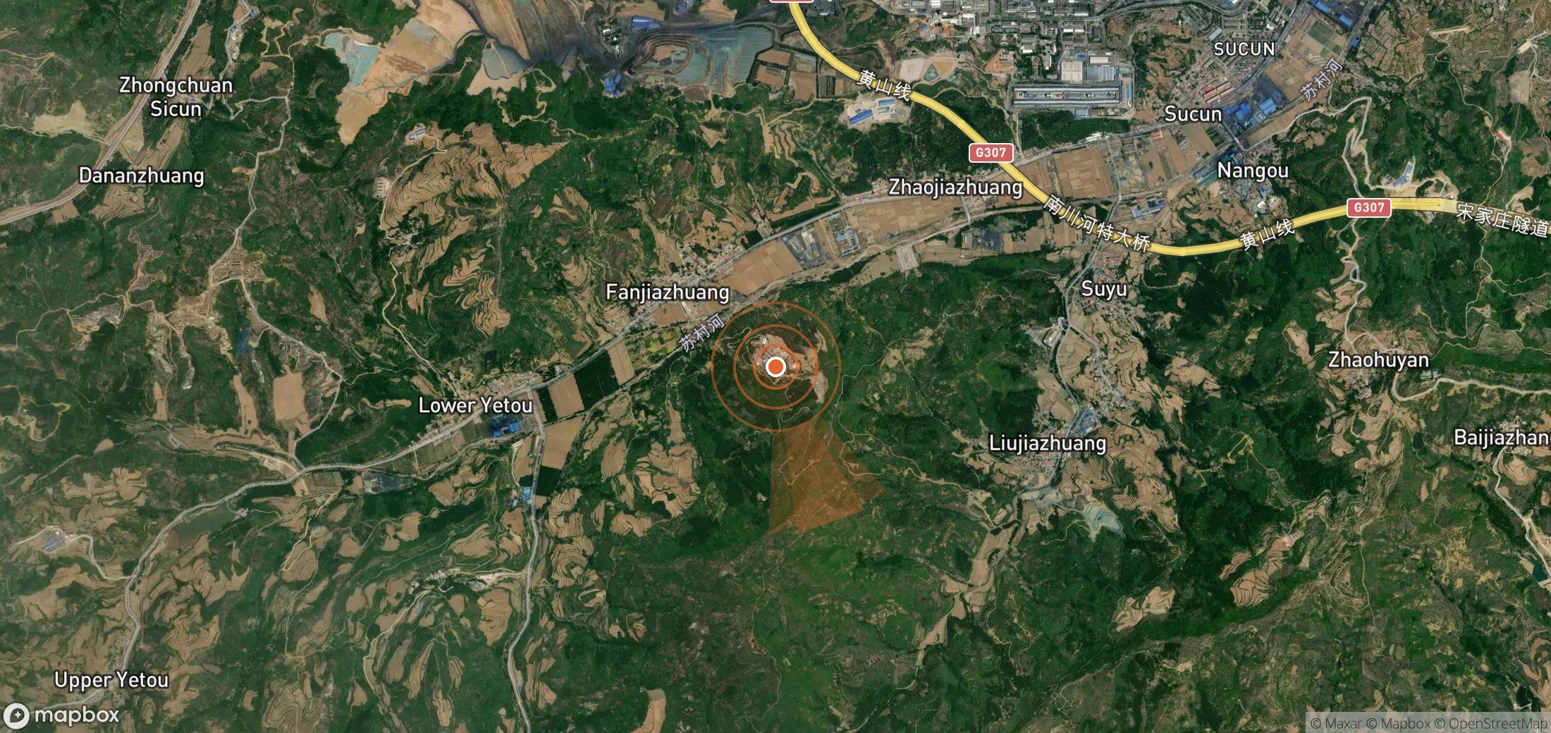 Satellite map of methane plume locations in China