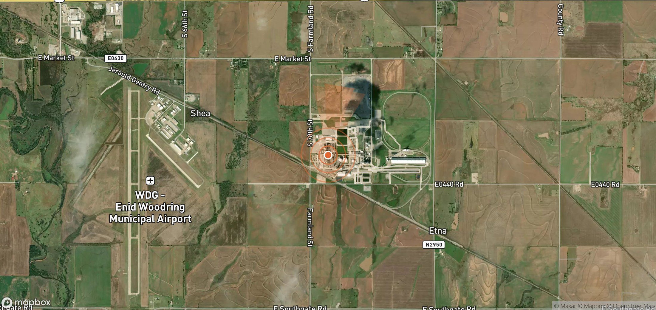 Satellite map of methane plume locations in United States