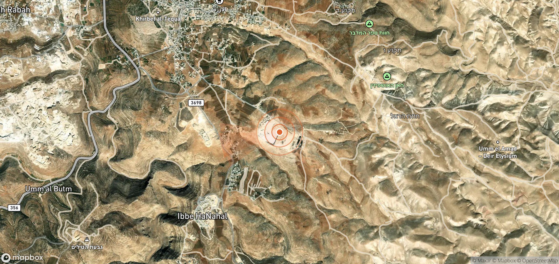 Mapa satelital de plumas de metano en Palestina