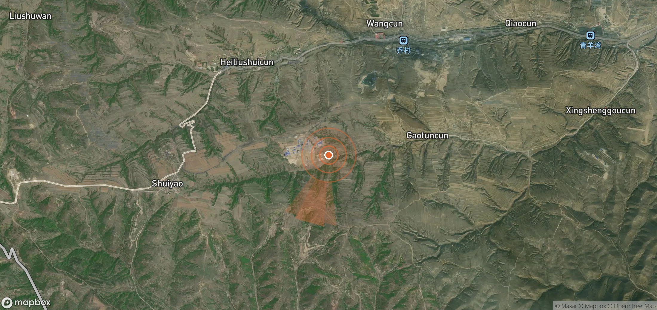 Mapa satelital de plumas de metano en China