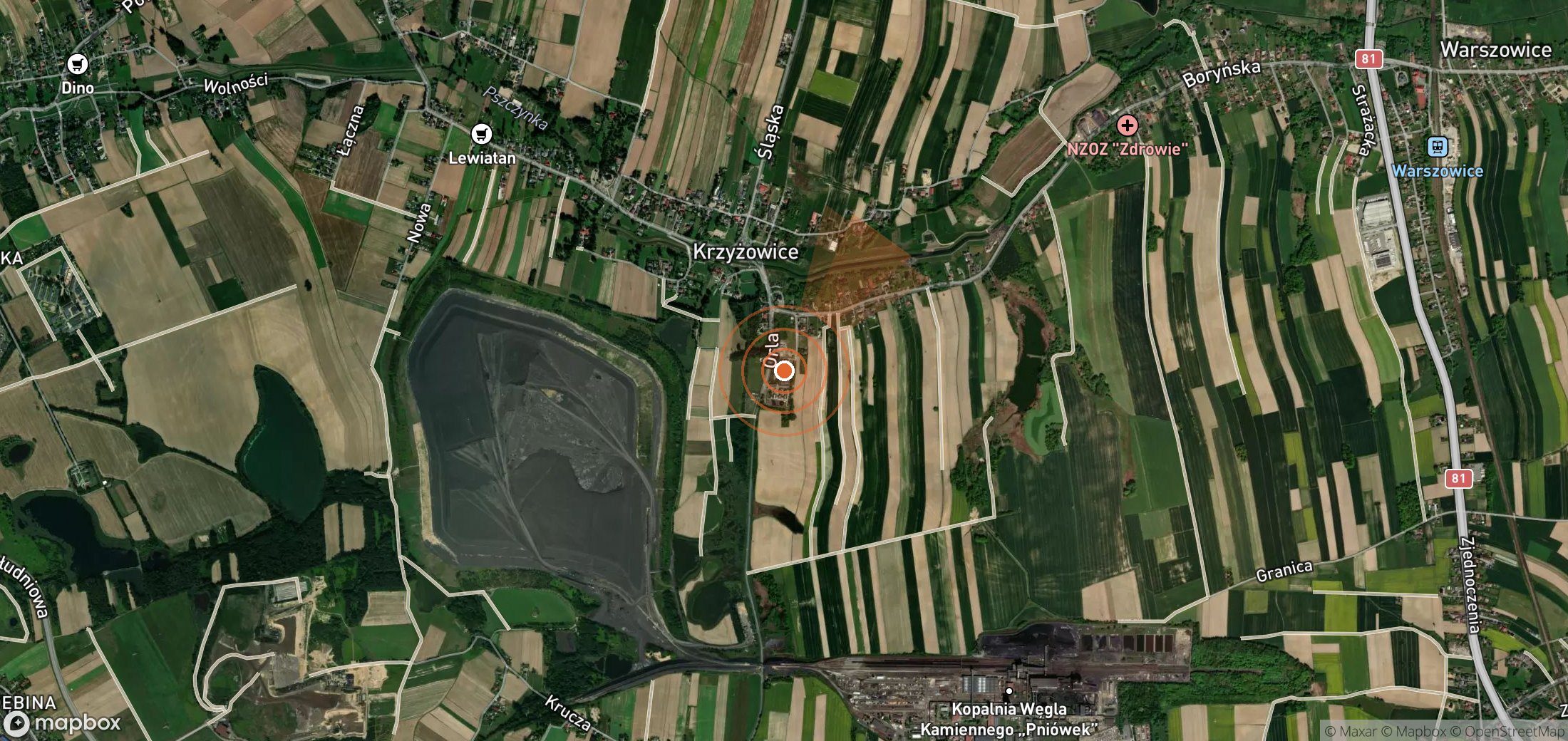 Satellite map of methane plume locations in Poland