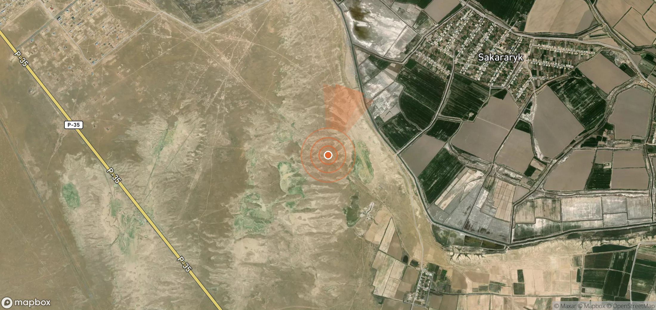 Satellite map of methane plume locations in Turkmenistan