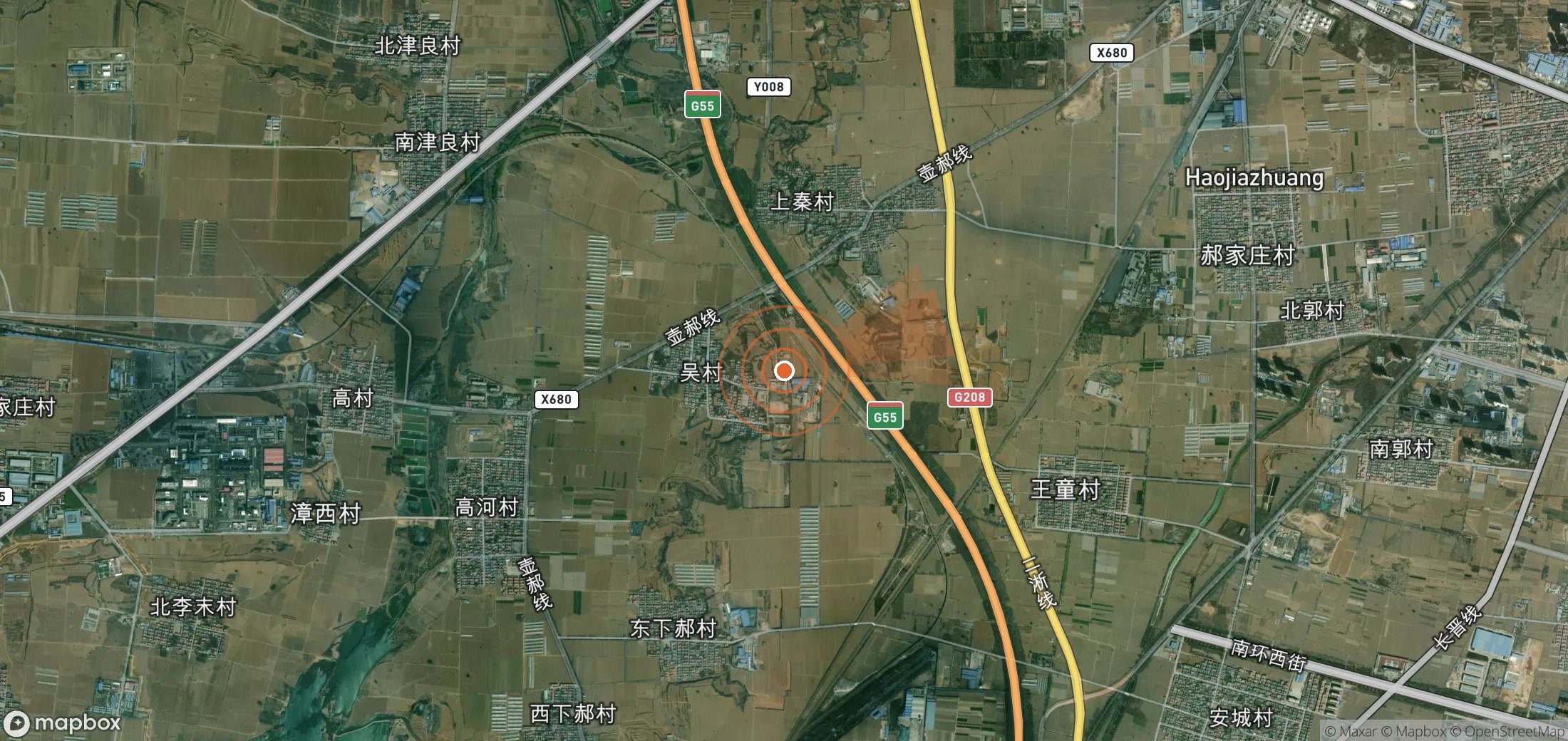 Satellite map of methane plume locations in China