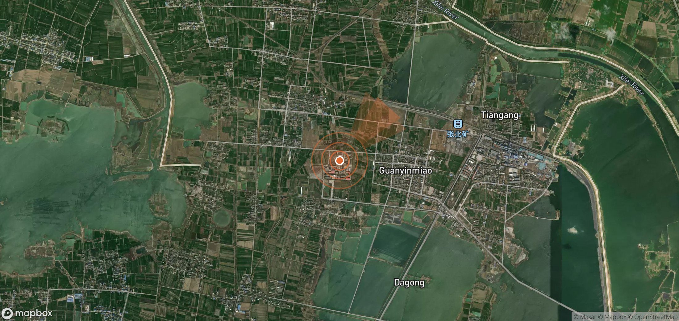 Satellite map of methane plume locations in China