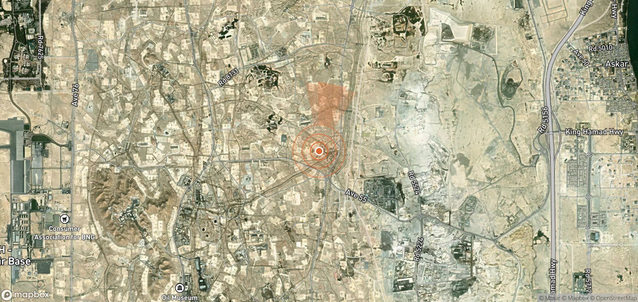 Satellite map of methane plume locations in Bahrain