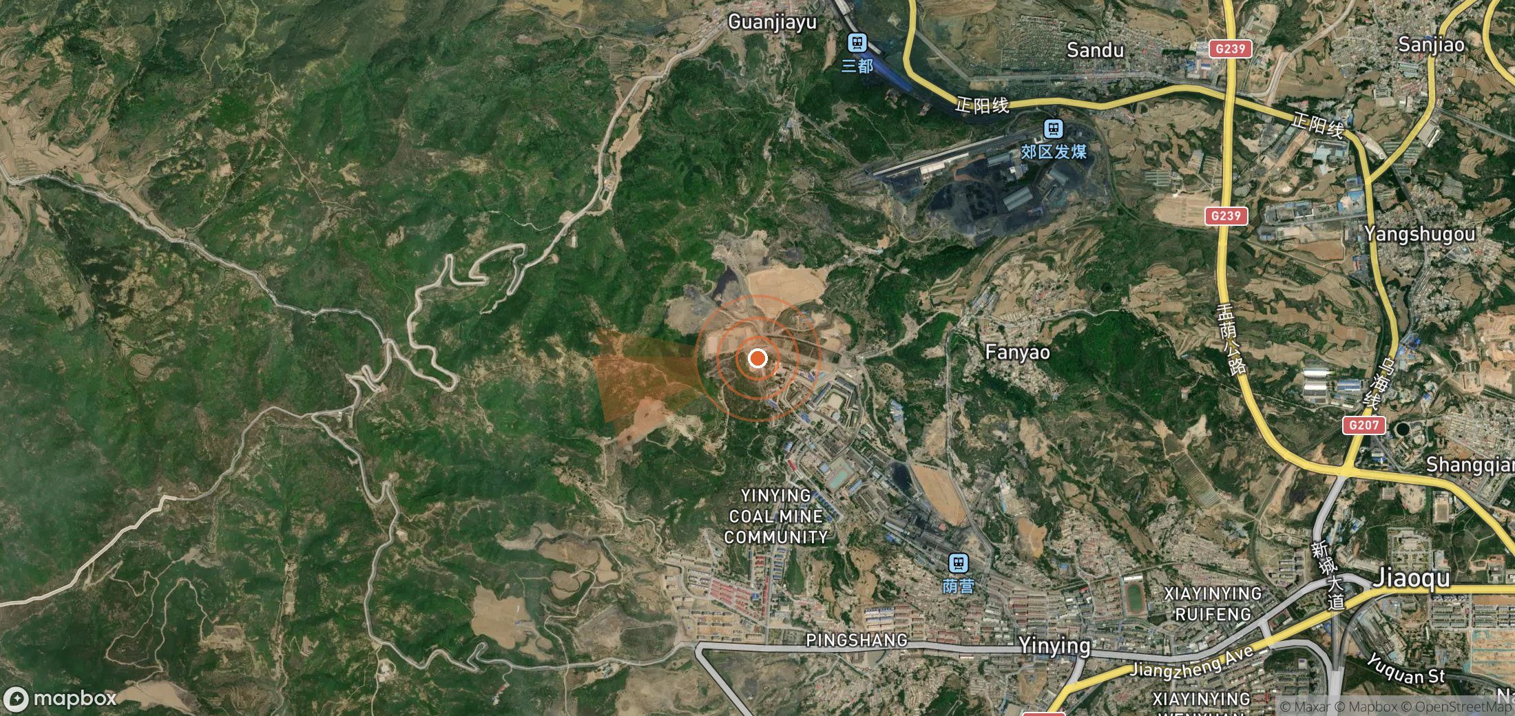 Satellite map of methane plume locations in China