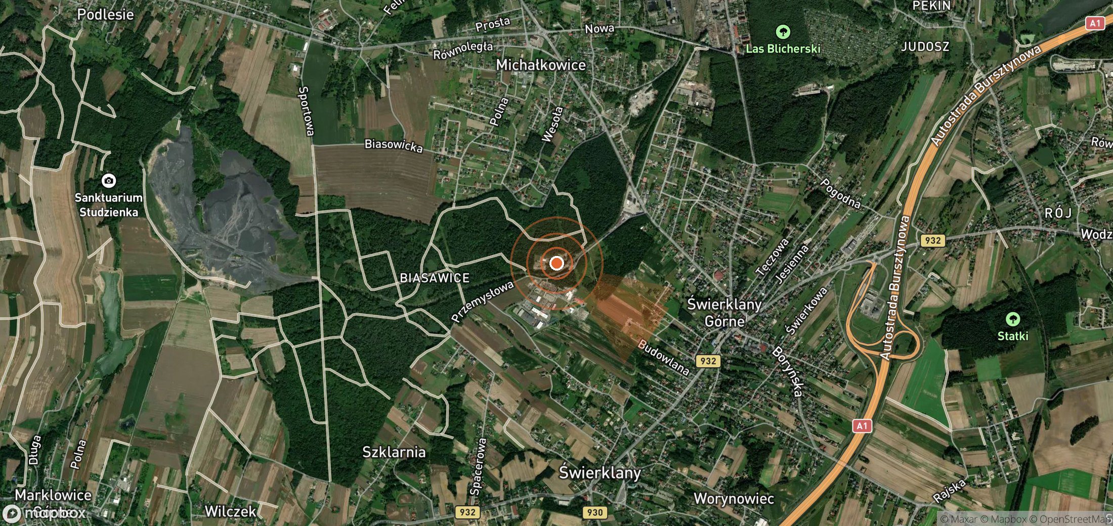 Satellite map of methane plume locations in Poland