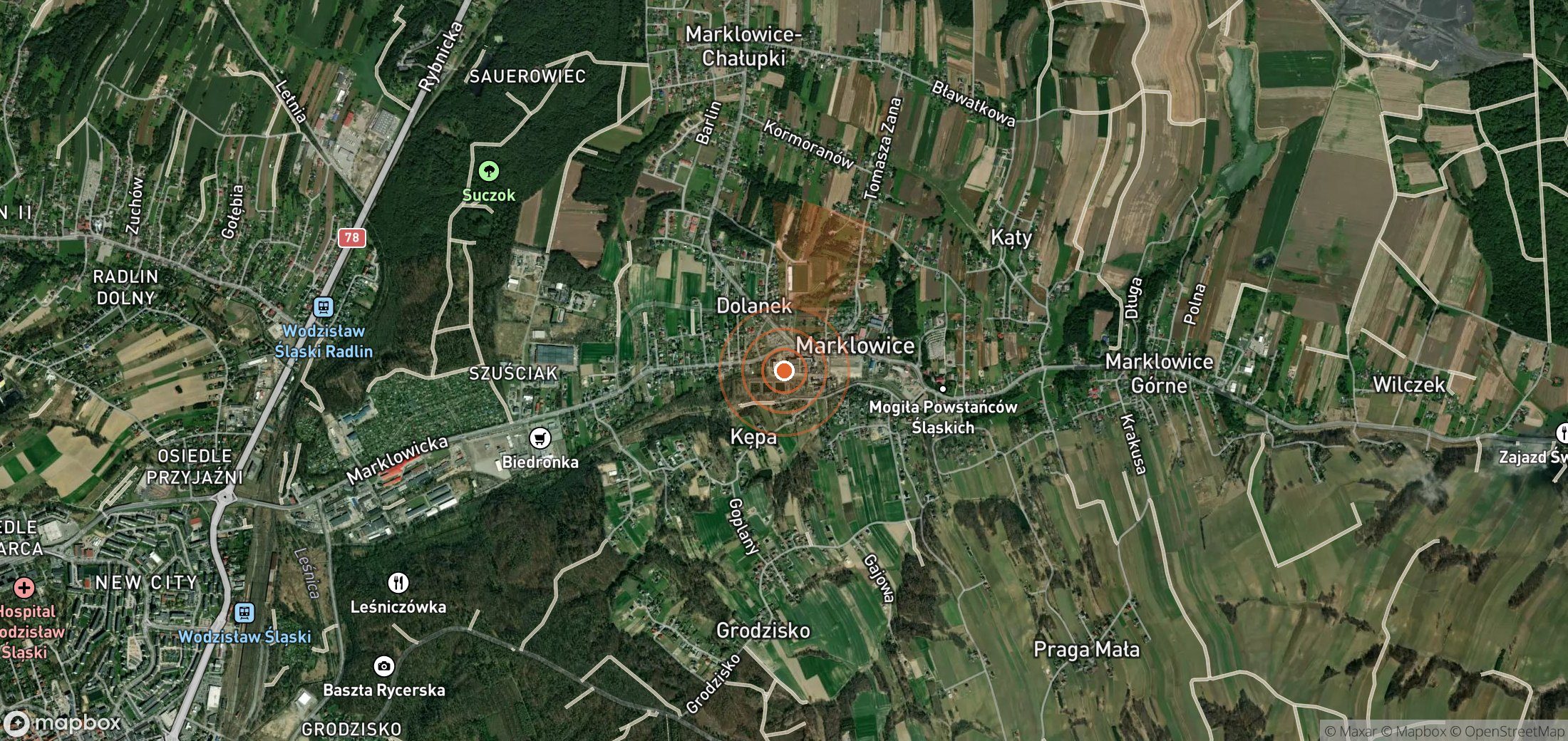 Satellite map of methane plume locations in Poland