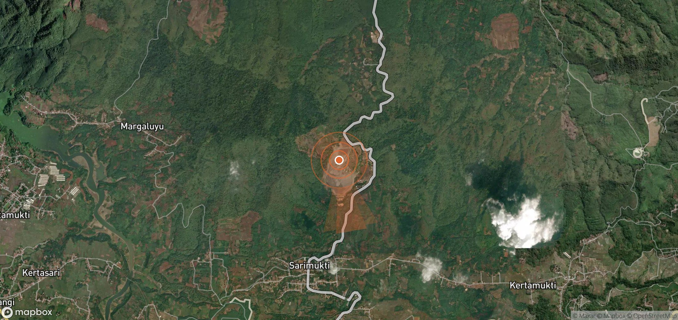 Satellite map of methane plume locations in Indonesia
