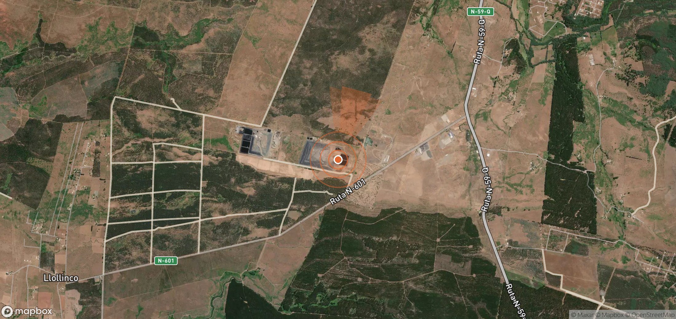 Satellite map of methane plume locations in Chile