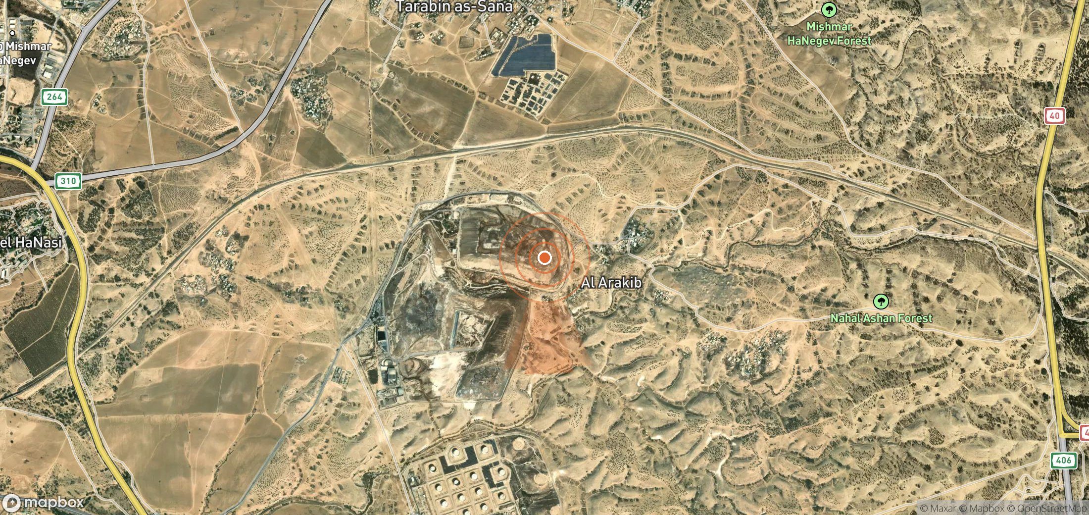 Satellite map of methane plume locations in Israel