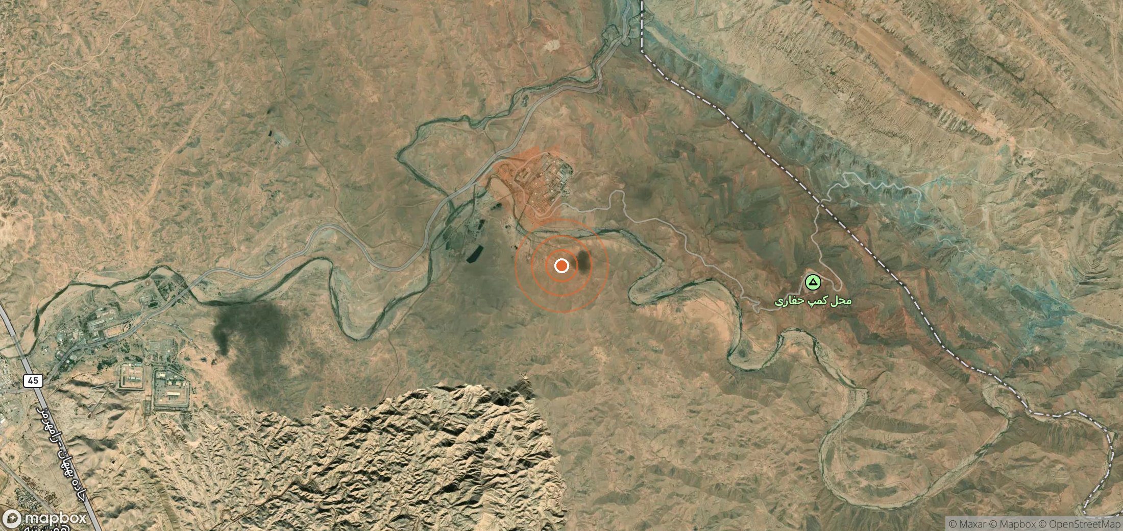 Mapa satelital de plumas de metano en Irán