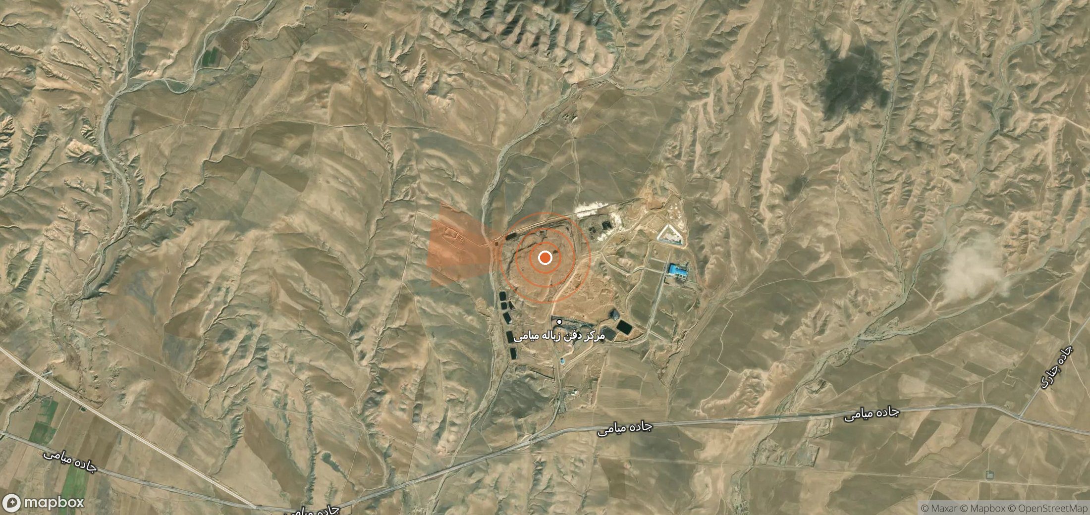 Satellite map of methane plume locations in Iran