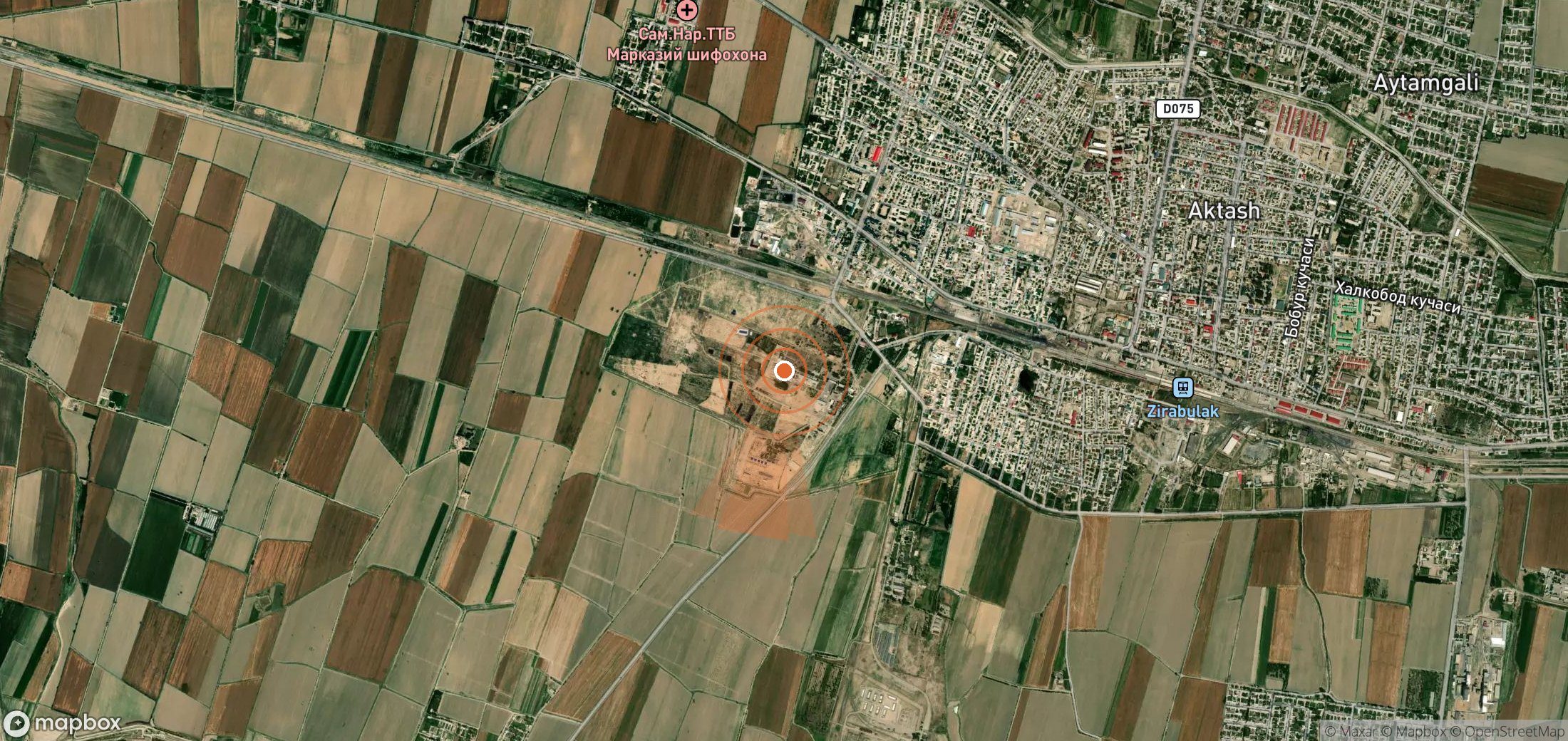 Satellite map of methane plume locations in Uzbekistan