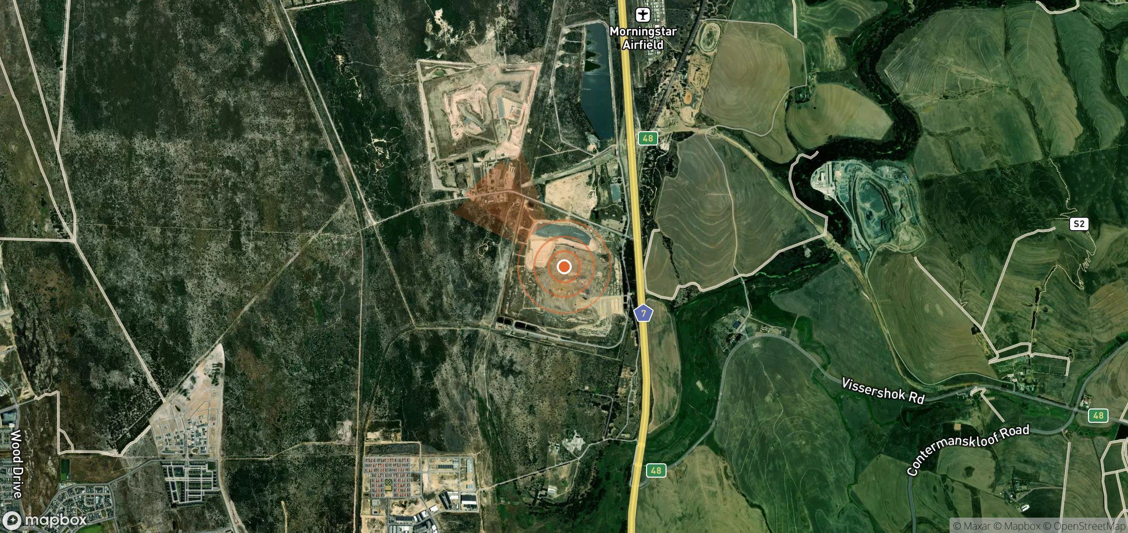 Satellite map of methane plume locations in South Africa
