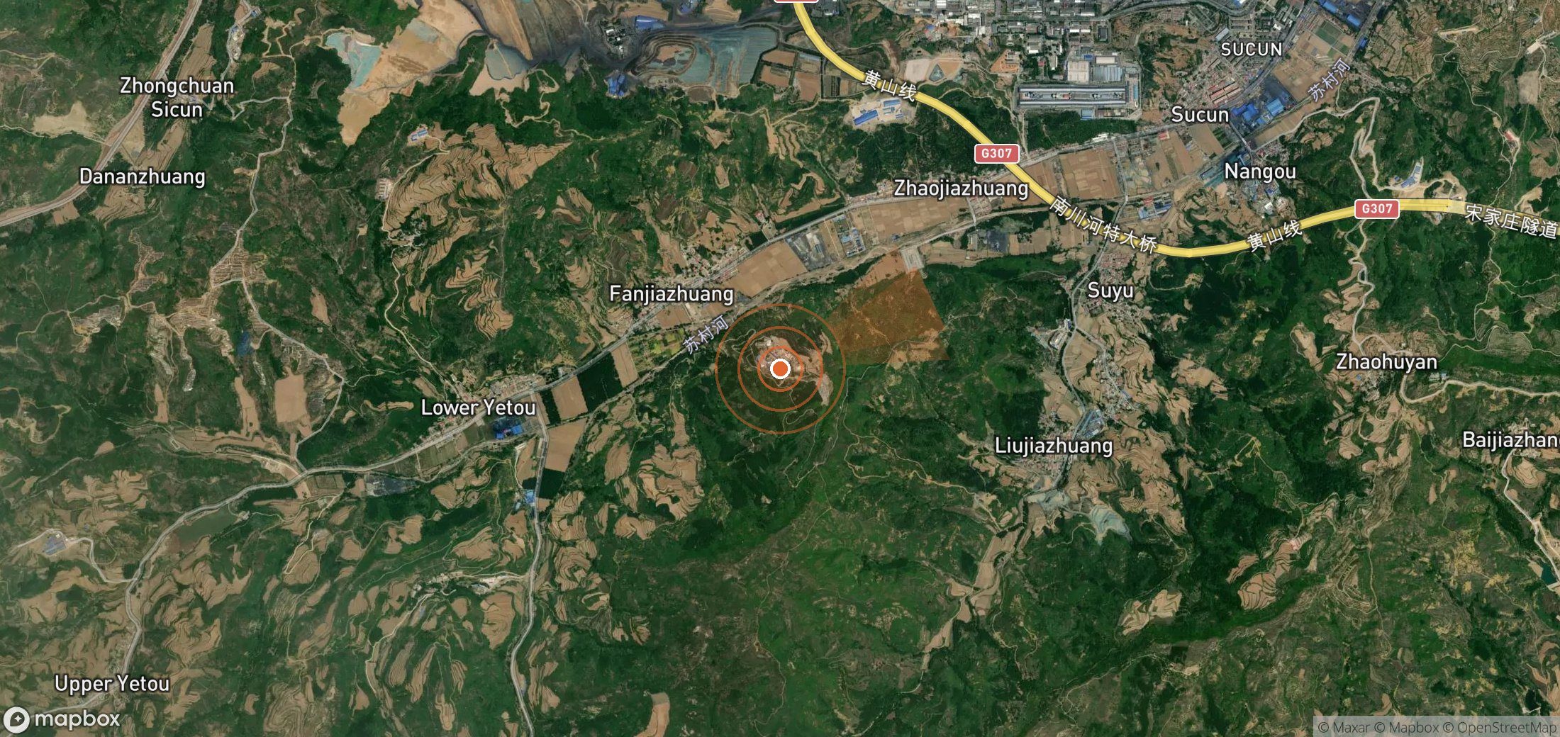 Satellite map of methane plume locations in China