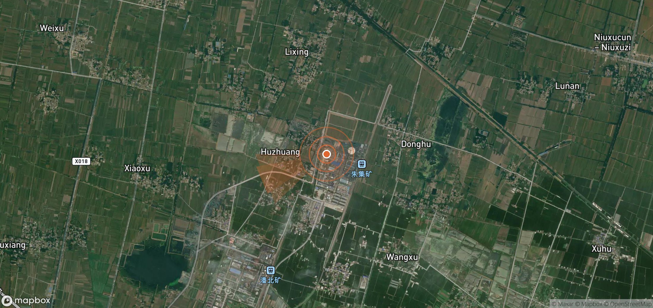 Satellite map of methane plume locations in China