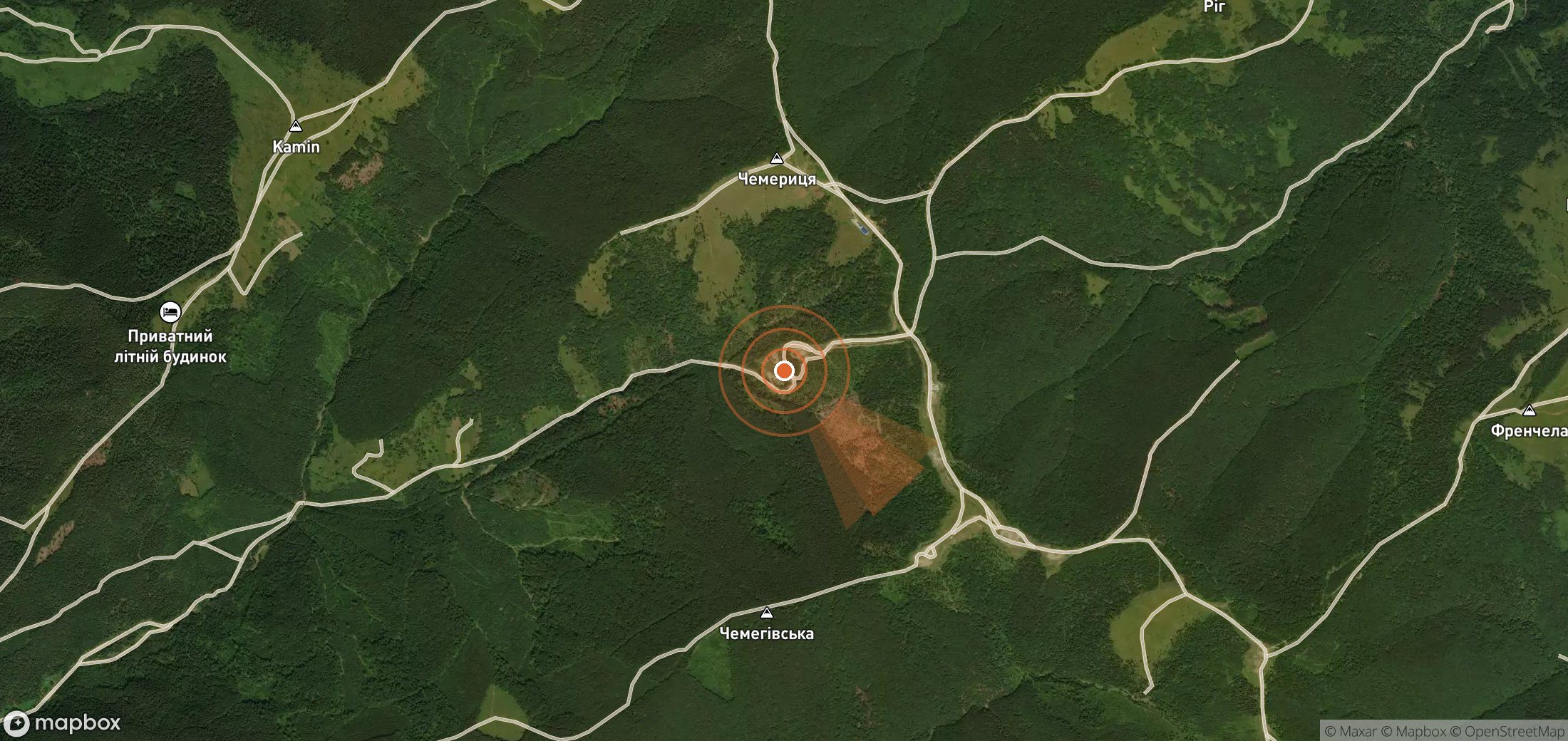 Mapa satelital de plumas de metano en Ucrania