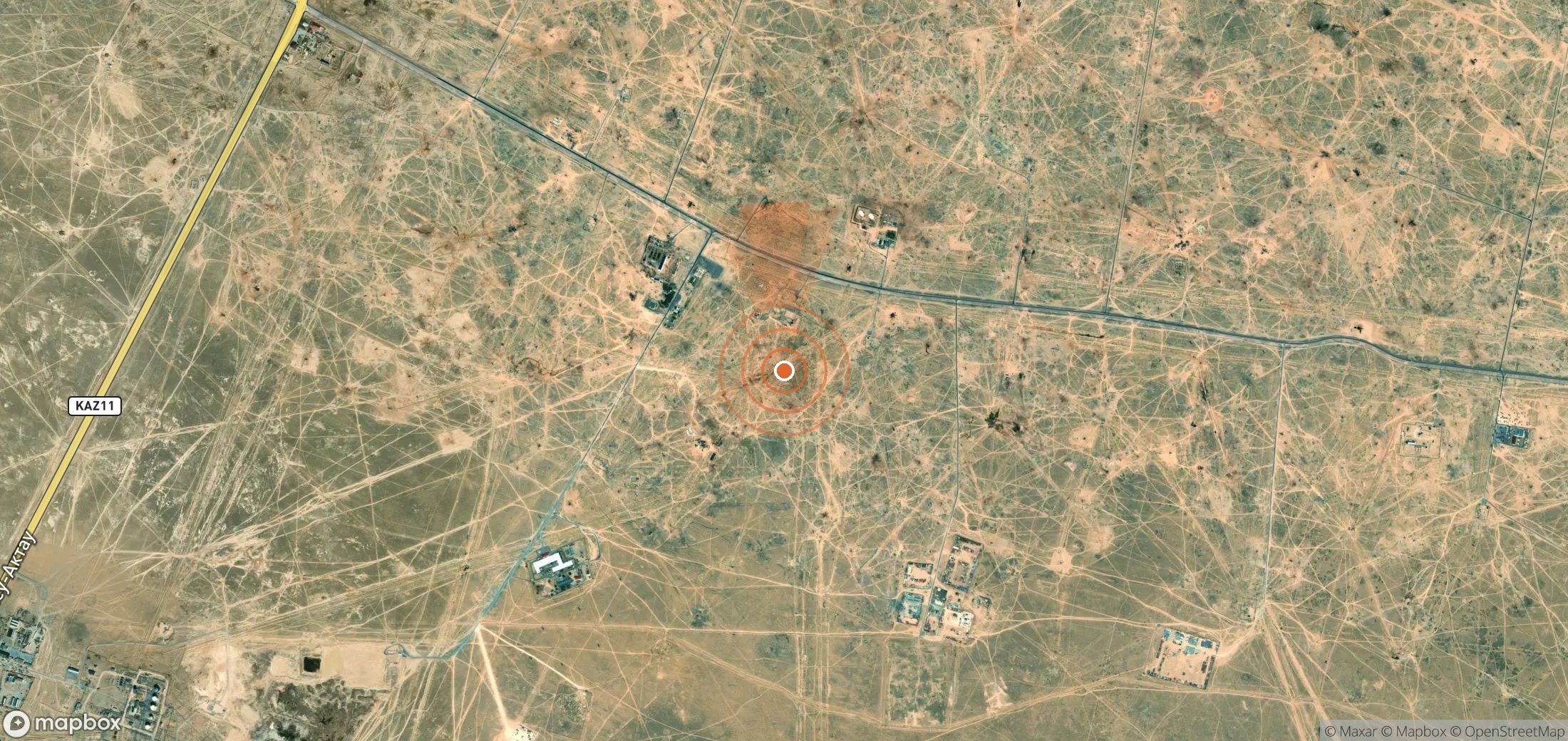 Mapa satelital de plumas de metano en Kazajistán