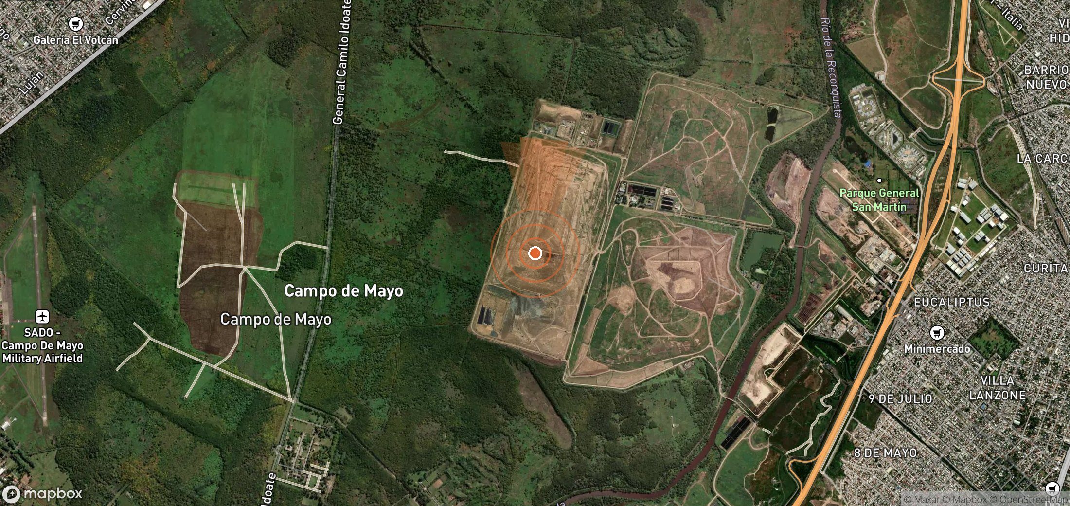 Satellite map of methane plume locations in Argentina