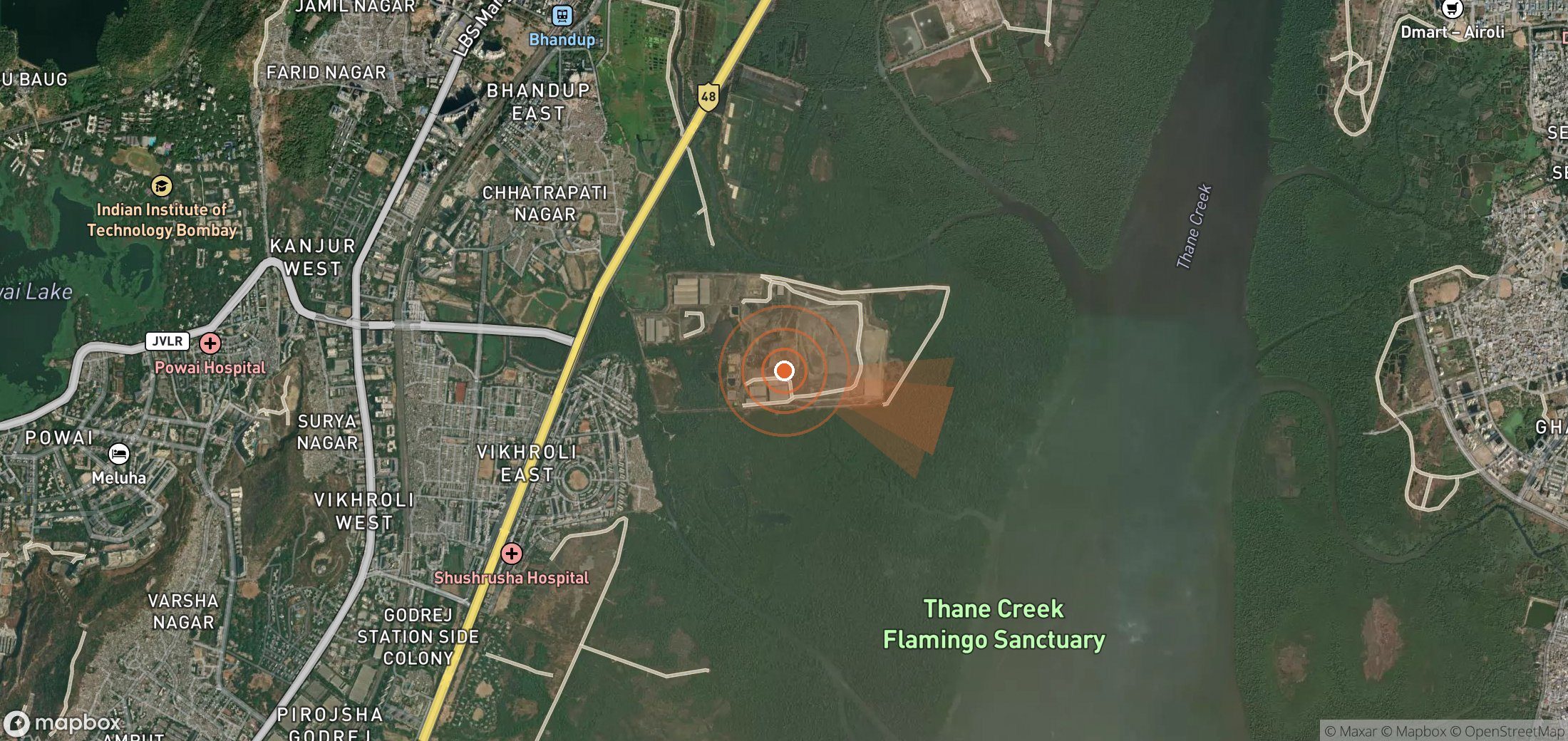 Satellite map of methane plume locations in India