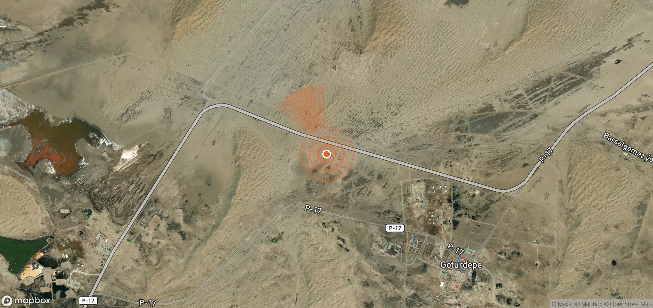 Satellite map of methane plume locations in Turkmenistan