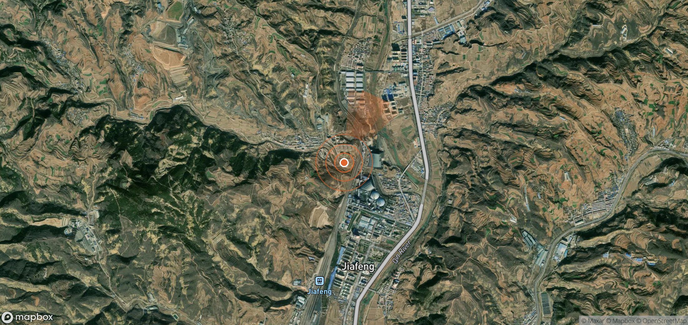 Satellite map of methane plume locations in China