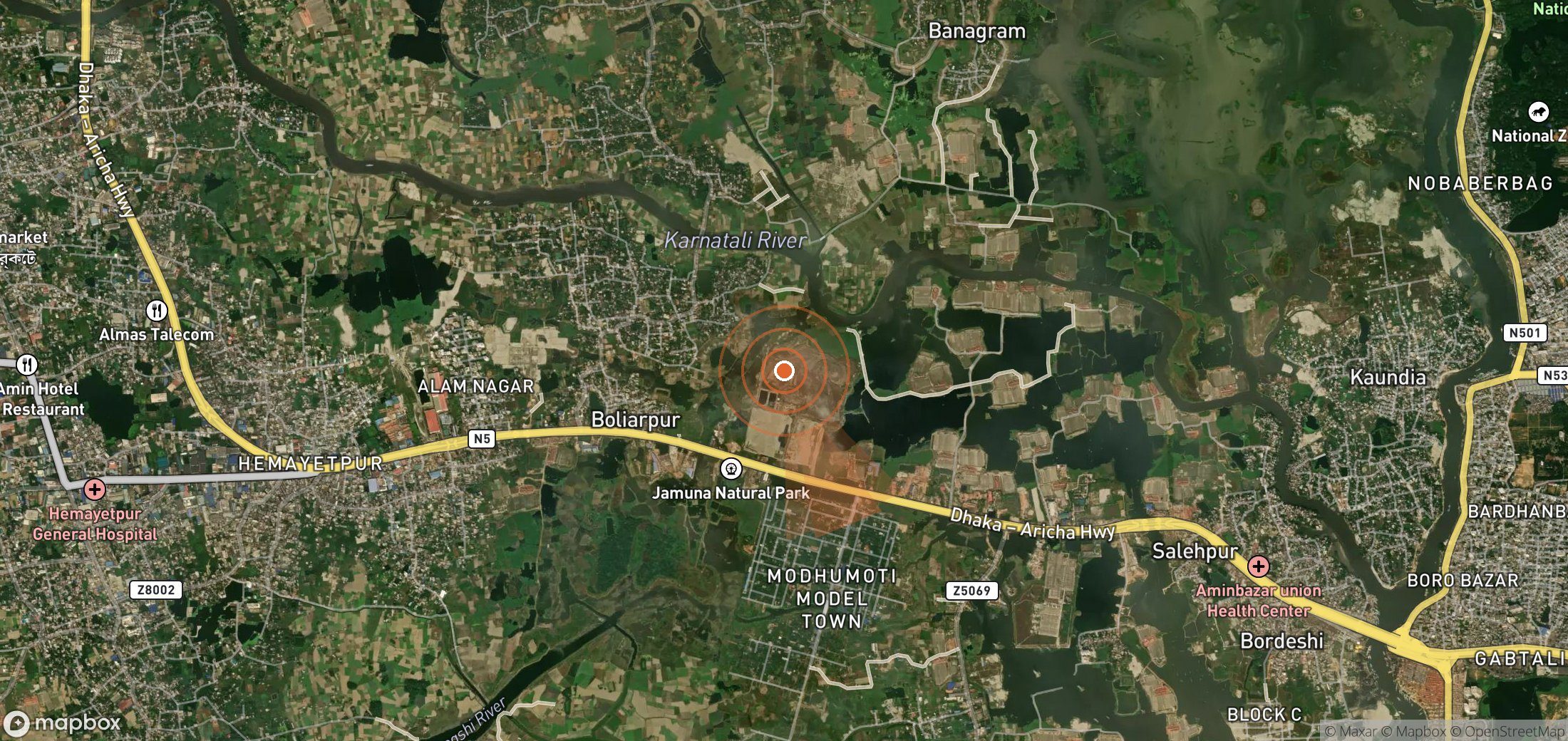 Satellite map of methane plume locations in Bangladesh