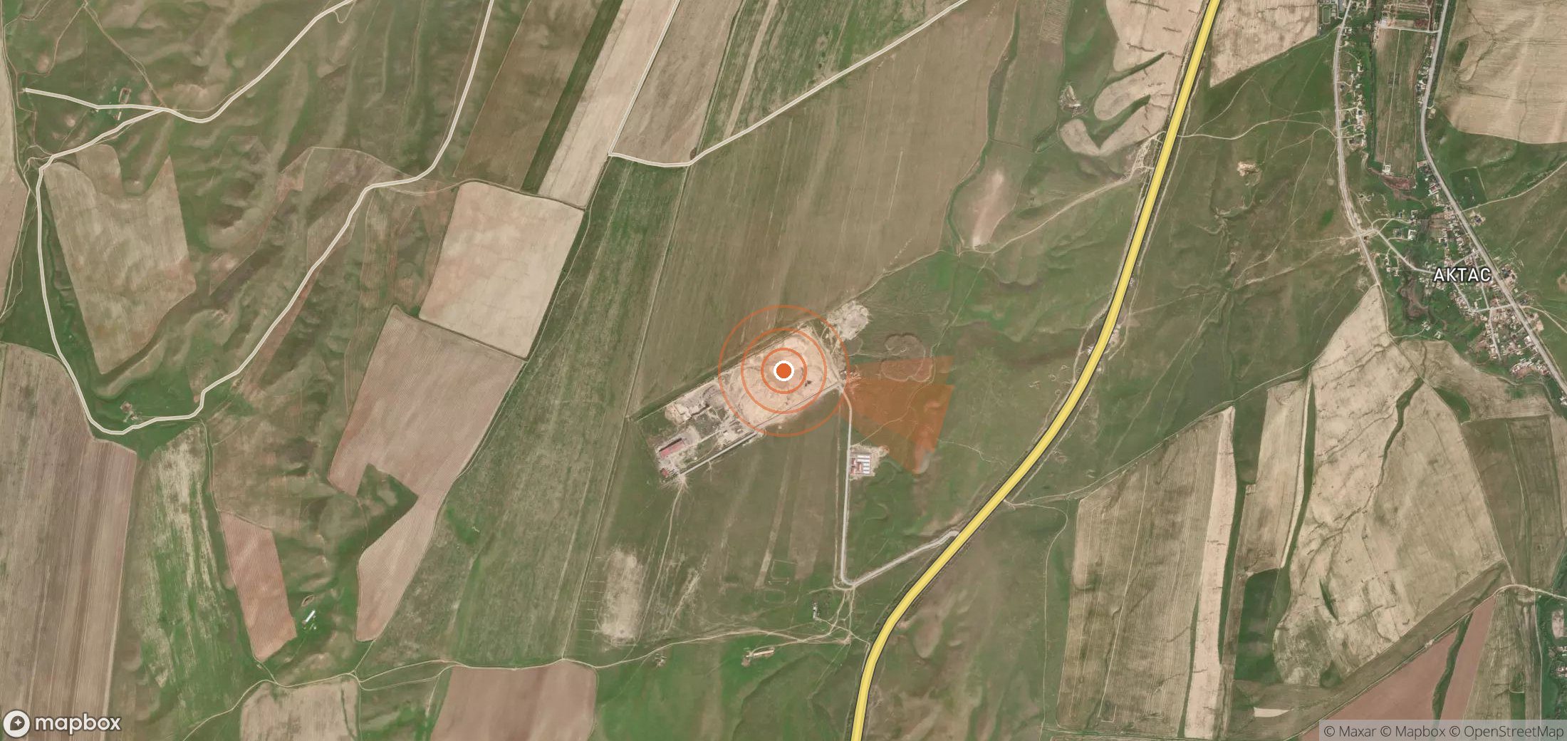 Satellite map of methane plume locations in Kazakhstan