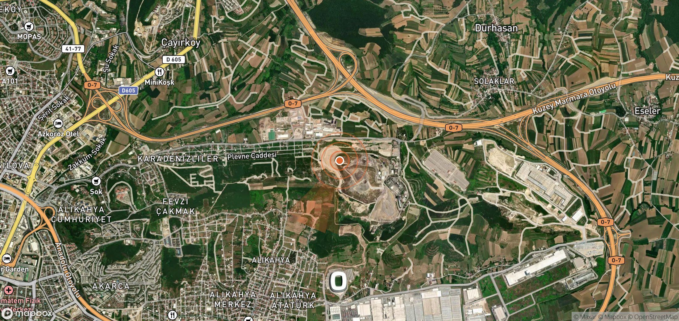 Satellite map of methane plume locations in Türkiye
