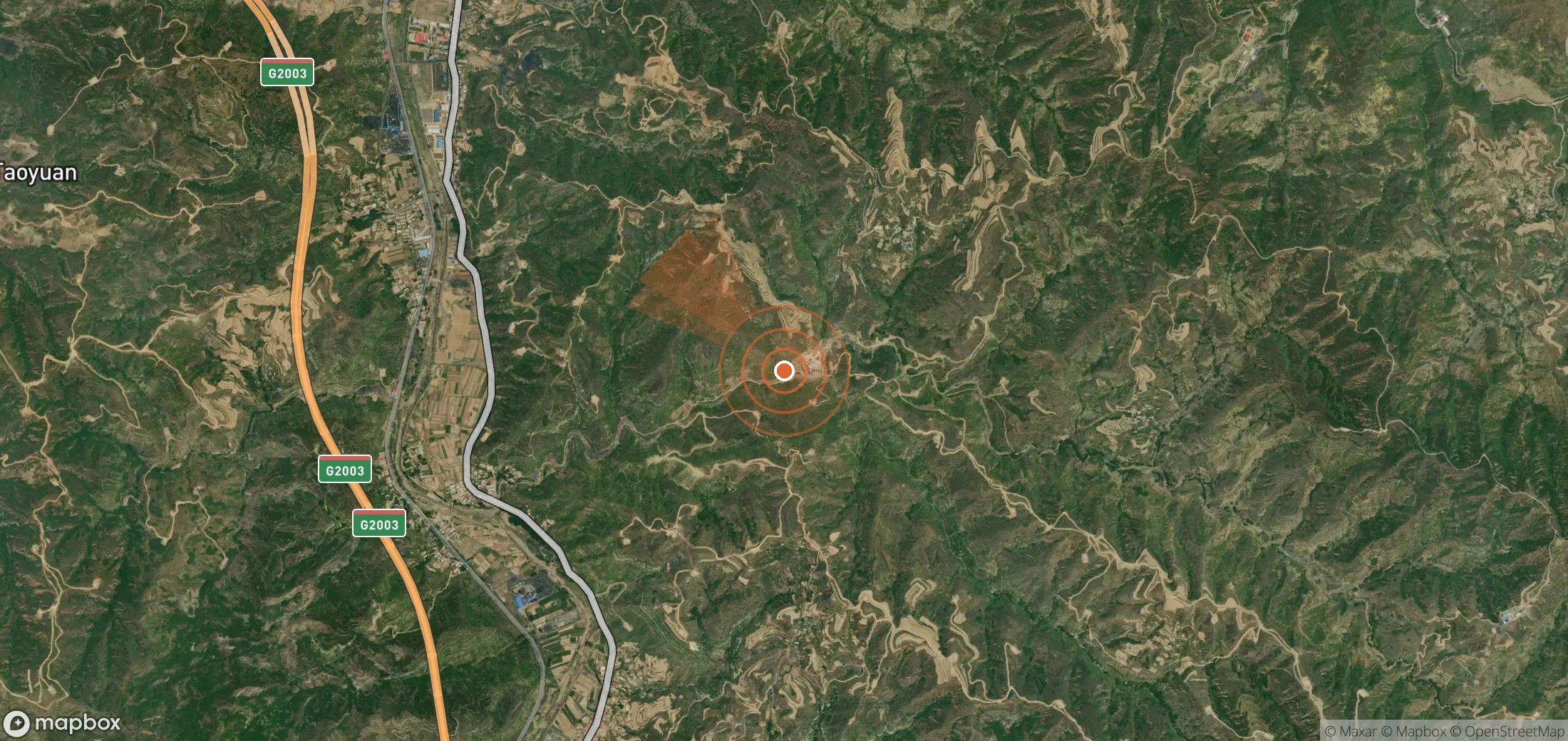 Satellite map of methane plume locations in China