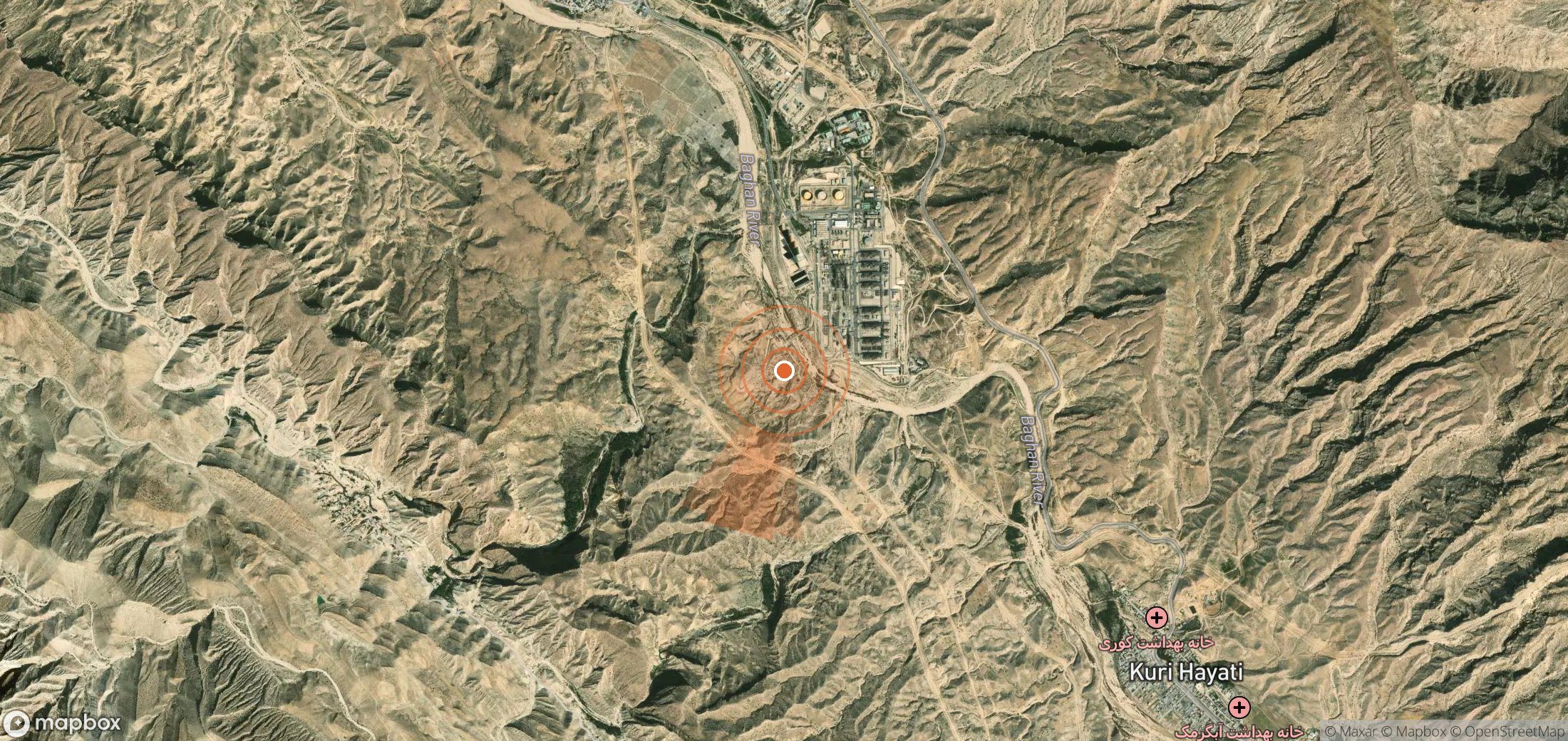 Satellite map of methane plume locations in Iran