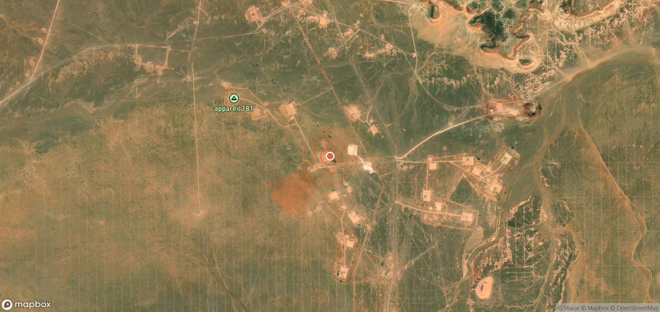 Satellite map of methane plume locations in Algeria