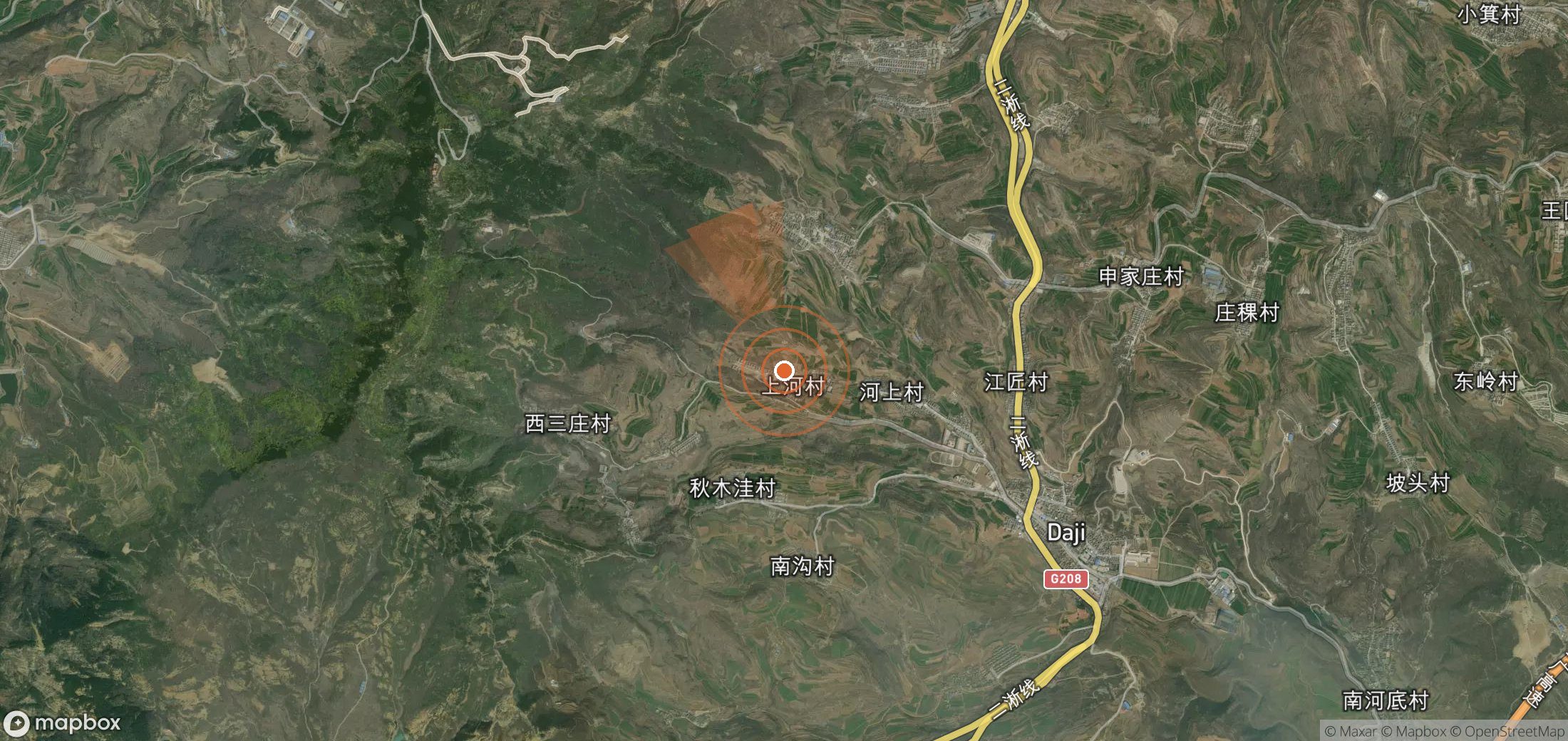 Satellite map of methane plume locations in China