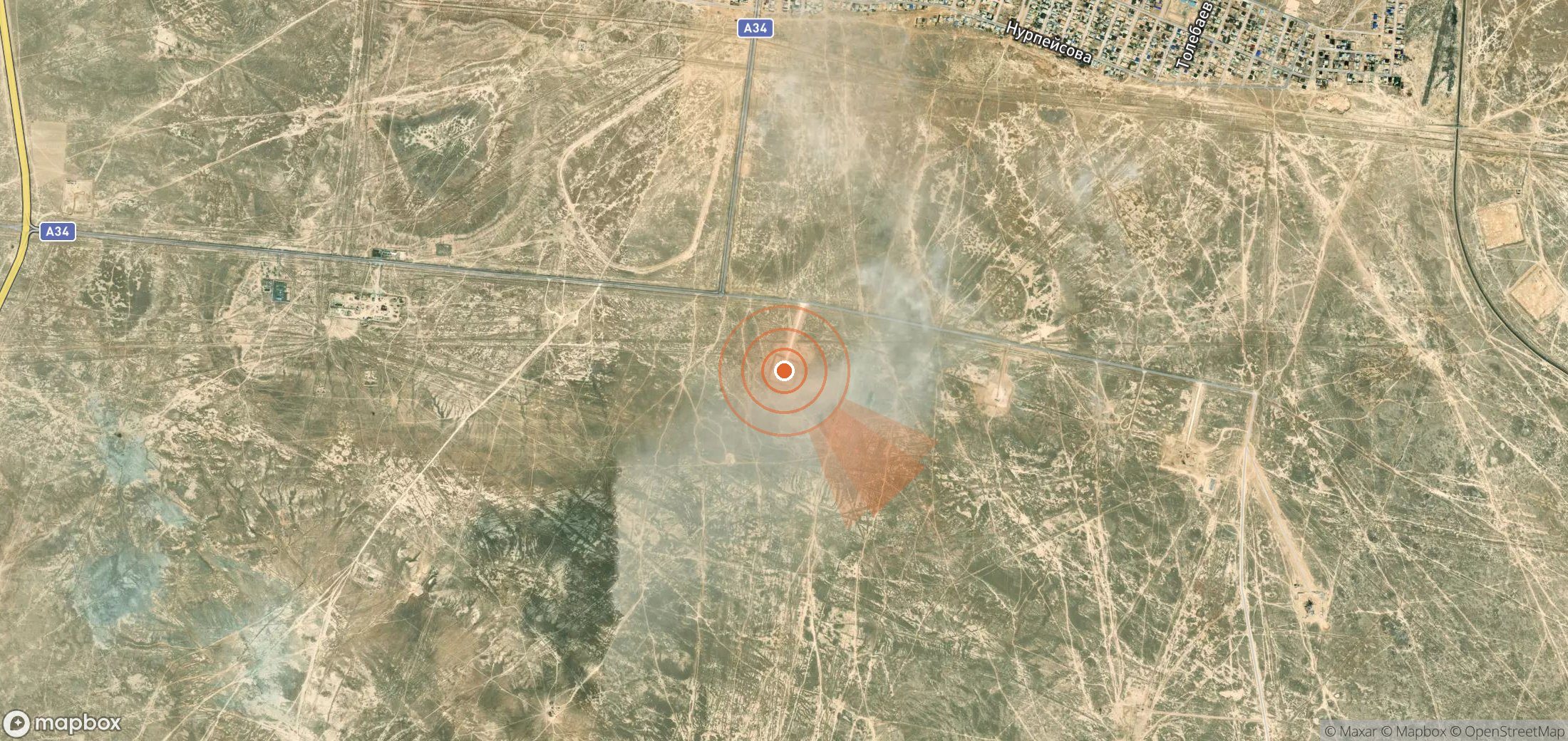 Satellite map of methane plume locations in Kazakhstan